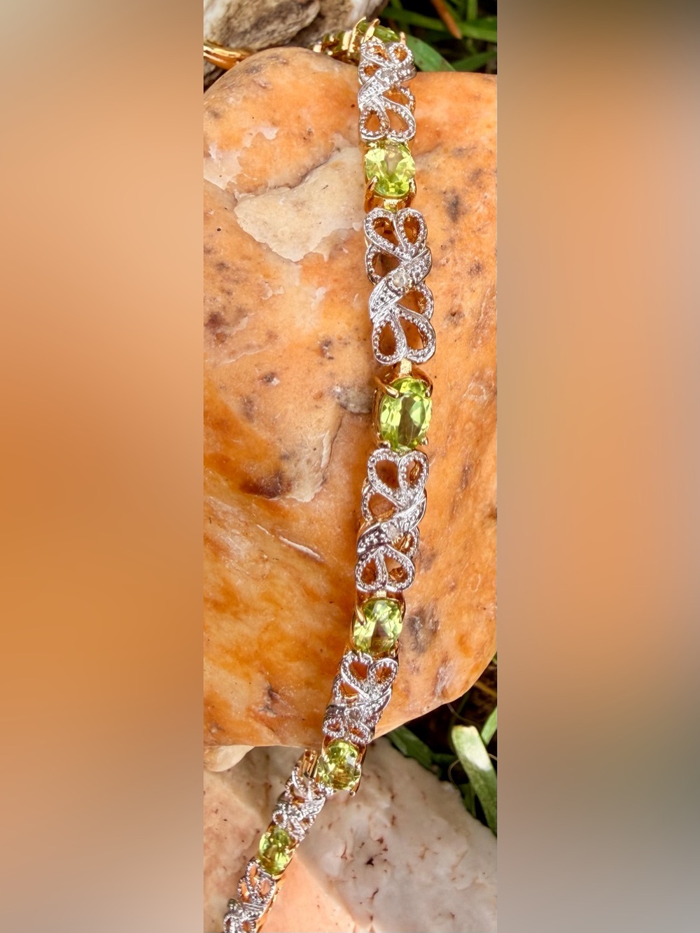 3.55 CTW Peridot & Diamond Gold Plated Bracelet 7.7”